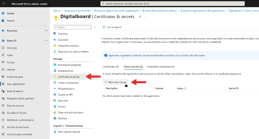 Generate client secret Step 6 — Client secret