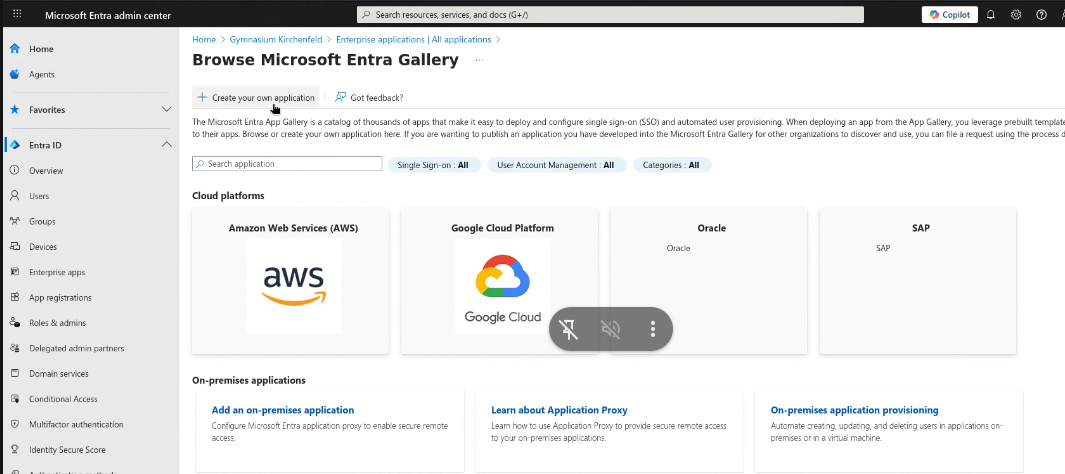 Microsoft Entra Gallery Step 3 — Create new application