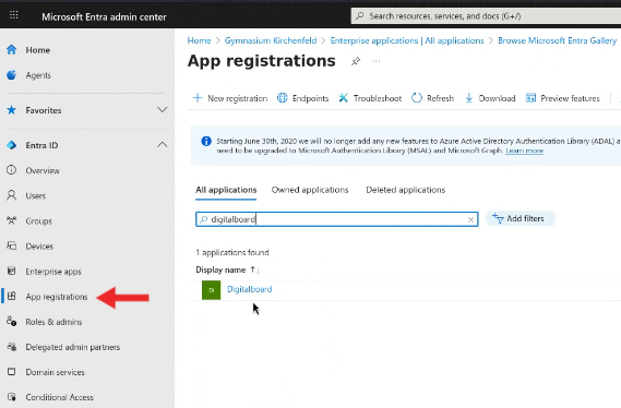 App registrations list Step 6 — App registrations list