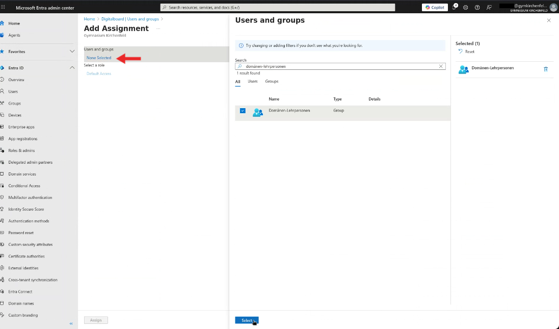 Users and groups assignment dialog Step 11 — Users and groups assignment dialog