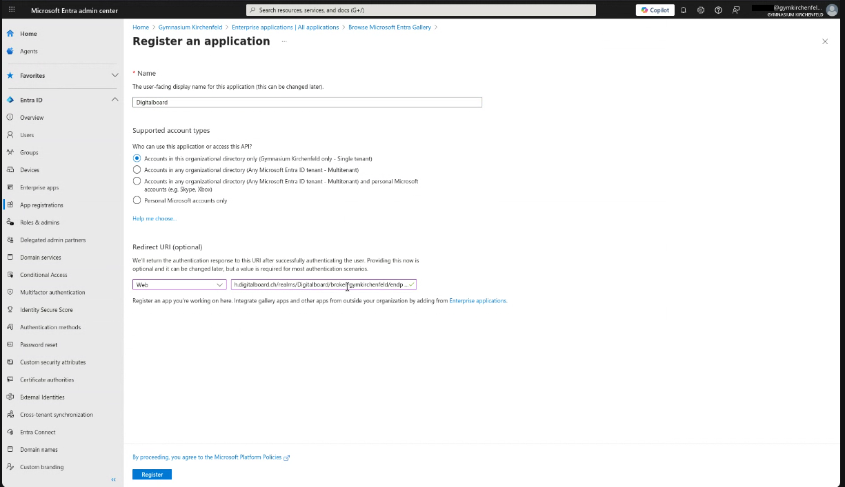 Application registration Step 4 — Application Registration